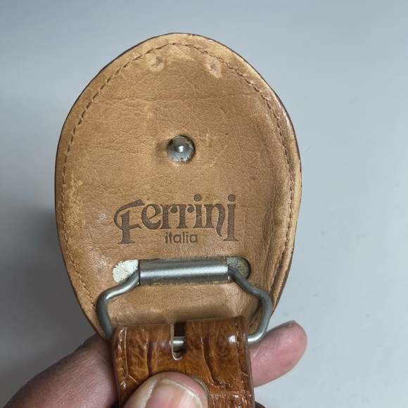 Ferrini Italy Hornback Nubuck brown Leather Belt with belt attached buckle Sz 40